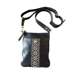 Coach Y2K 2006 Crossbody Bag Jacquard Monogram Stripe Pebbled Leather Black